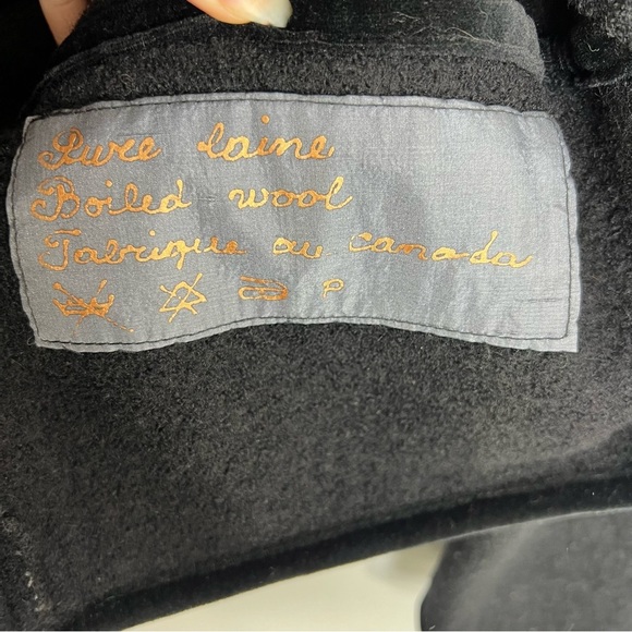 Vtg 80s 90s Canadian made trachten style black boiled wool duck cardigan jacket - Picture 13 of 14